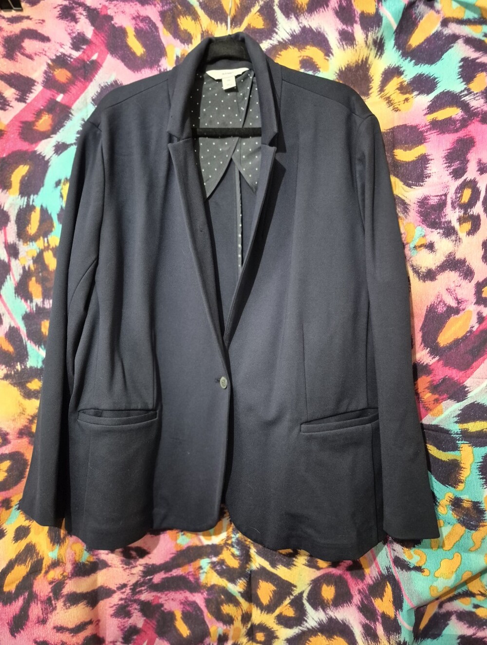 Old Navy Navy Single-Button Blazer with Polka-Dot Lining